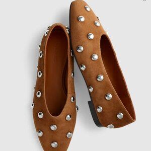 Madewell Mylie Ballet Flat Suede Dome Stud Women's Size 8 NEW Tan Dried Acorn